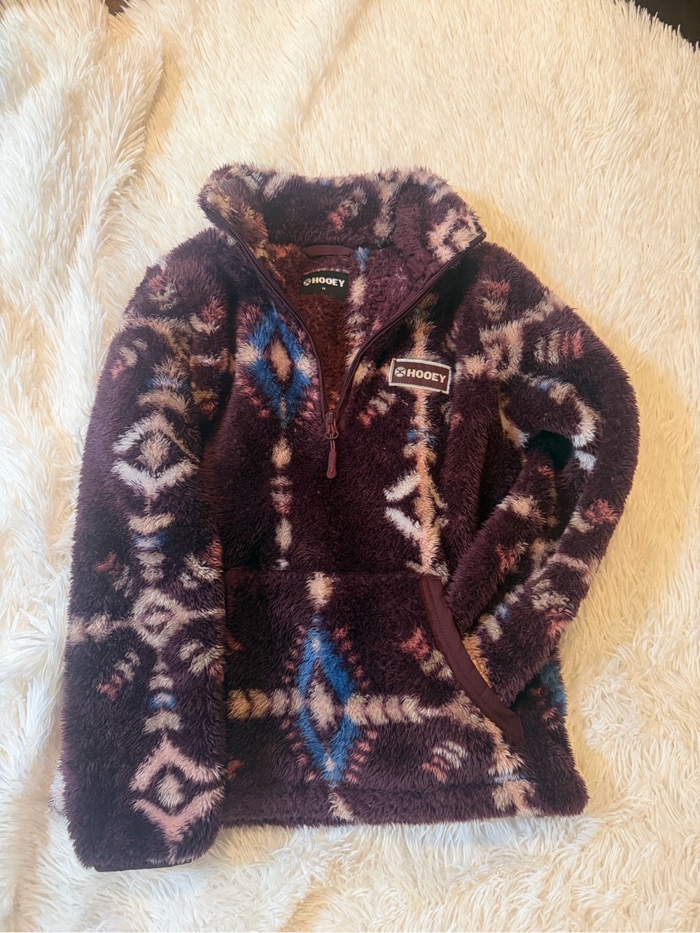 Hooey Kids' Plush Aztec Half-Zip Jacket - Plum with Blue & Cream Accents